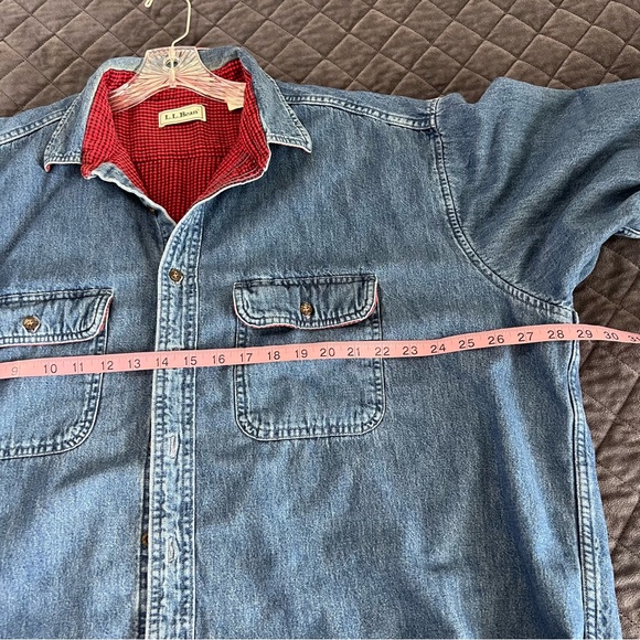 Vintage LL Bean Denim Shacket Shirt Mens XXL Blue Flannel Lined Jacket - Picture 6 of 10
